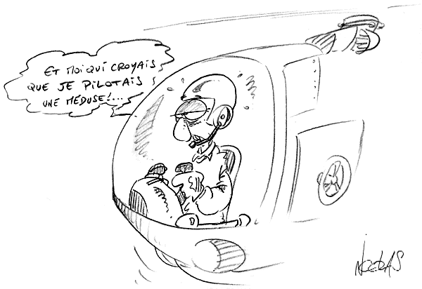 Dessin un pilote d'hélicoptère fait de l'humour