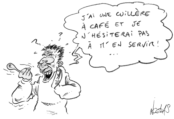 Un homme armé d'une cuillère à café