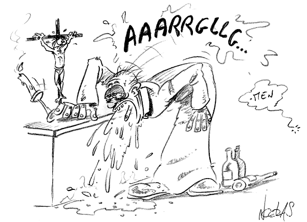 Un prêtre vomit sur l'autel de l'église