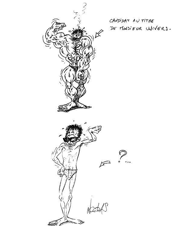 Dessin d'un culturiste vs dessin d'un homme normal