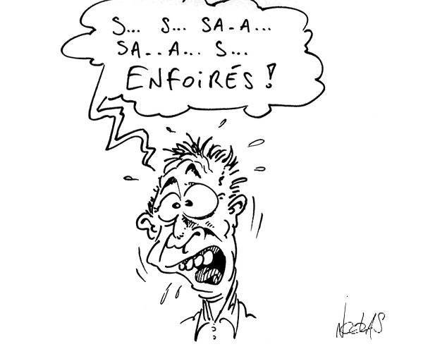 Dessin un bègue scandalisé par la blague