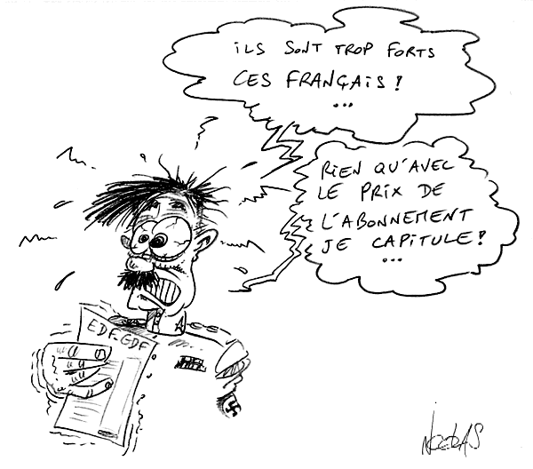 Dessin d'Hitler effrayé par le montant de la facture d'électricié française