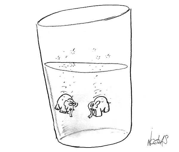 Dessin de deux éléphants dans un verre