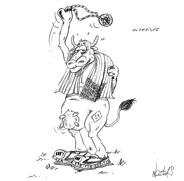 Dessin d'une vache sportive américaine et sa médaille