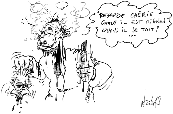 Dessin d'un homme qui vient de décapiter un enfant