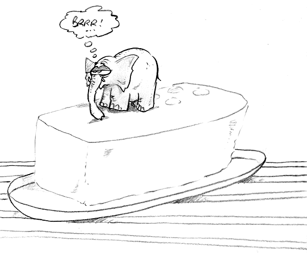 Dessin d'un éléphant marchant sur du beurre