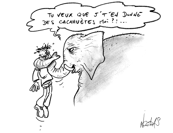 Dessin d'un éléphant qui attaque un homme