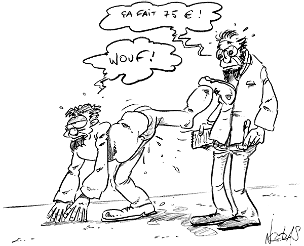 Dessin d'un fou qui se prend pour un chien