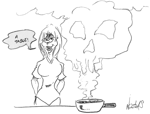 Dessin d'une femme qui cuisine un plat empoisonné