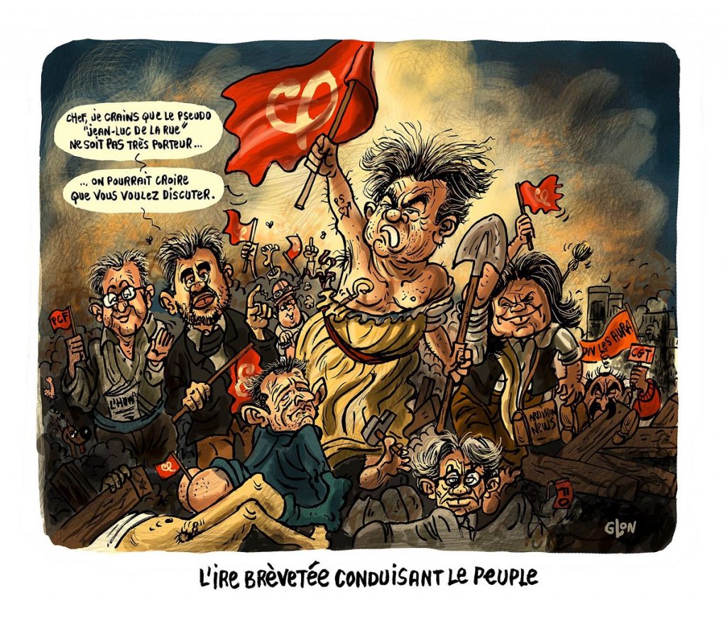 Dessin du tableau de Delacroix, Jean-Luc Mélenchon guidant le peuple