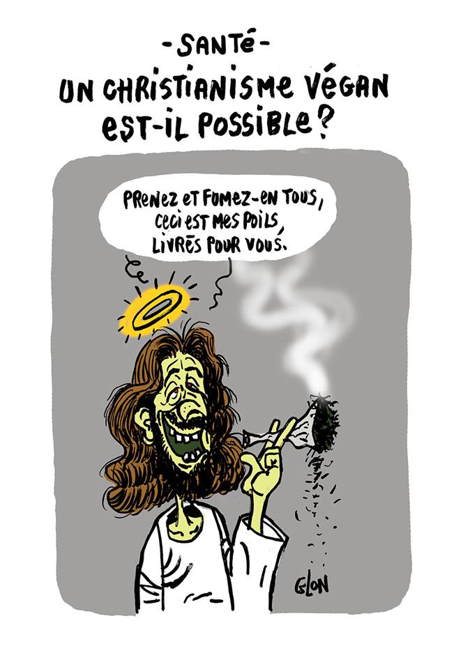 dessin humoristique de Jésus-Christ en train de fumer ses poils