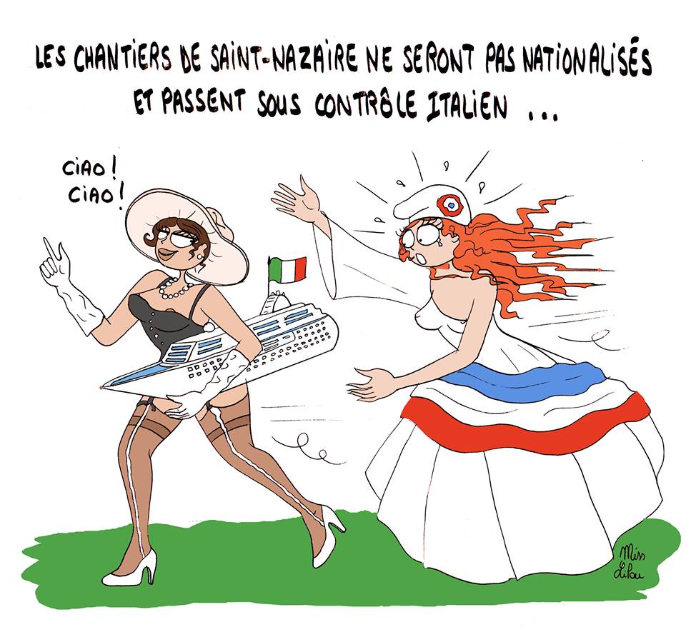 dessin humoristique de Marianne qui perd les chantiers de Saint-Nazaire