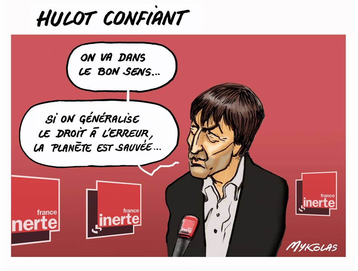 dessin humoristique de Nicolas Hulot interviewé