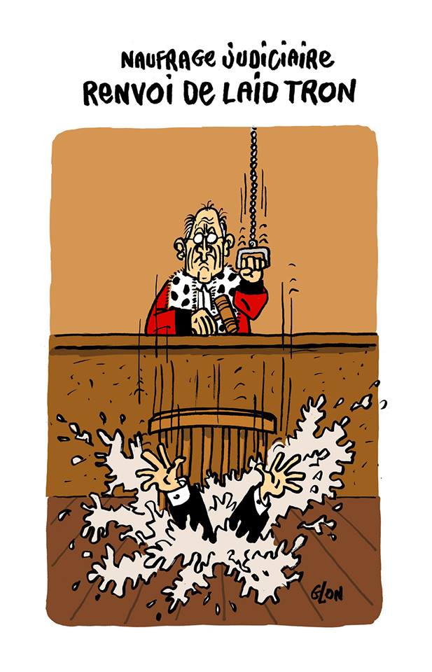 dessin humoristique d'un juge qui tire la chasse sous Georges Tron
