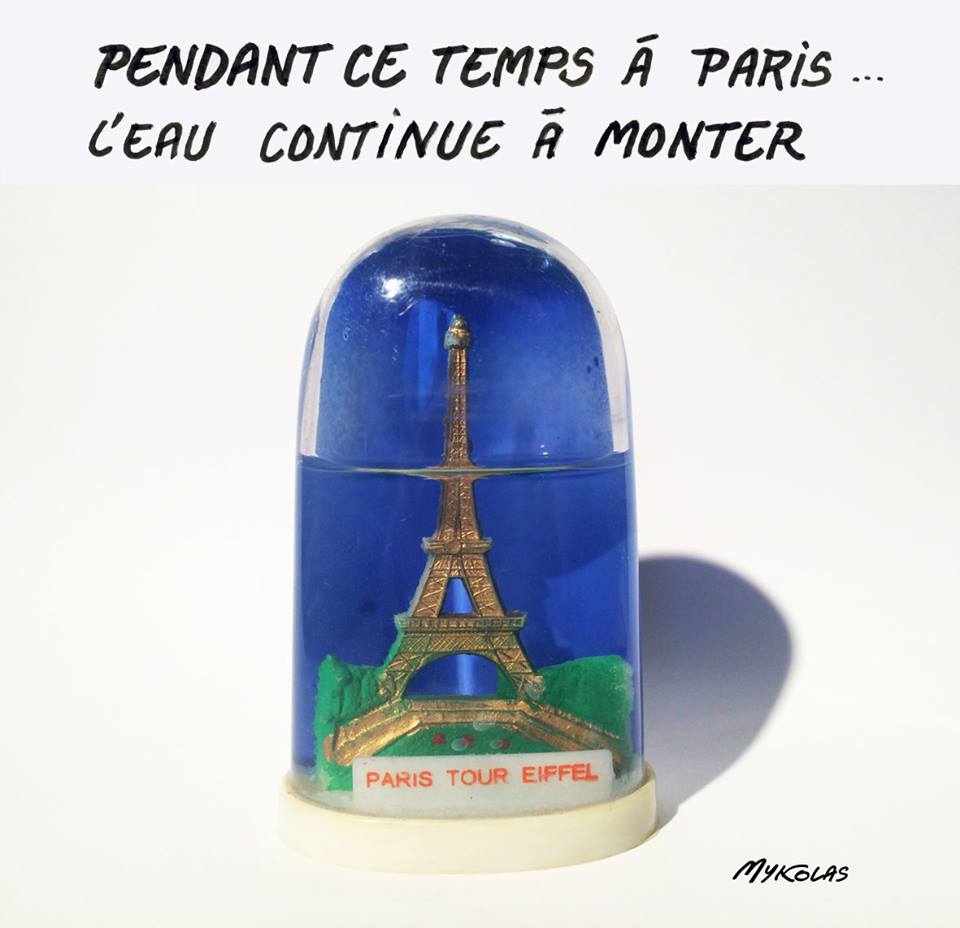 dessin humoristique de la Tour Eiffel sous les eaux