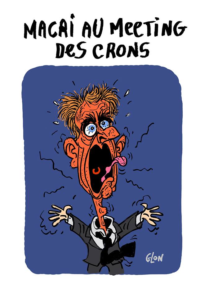 dessin humoristique d'Emmanuel Macron en train de hurler