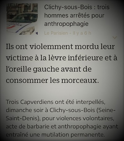 copie d'écran d'actualité sur les acte d'anthropophagie commis par trois Capverdiens