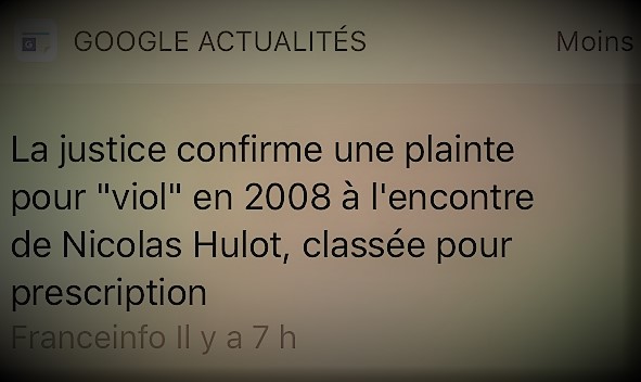 copie d'écran de la plainte pour "viol" à l'encontre de Nicolas Hulot