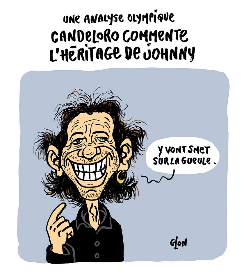 dessin humoristique de Philippe Candeloro commentant la bataille autour de l'Héritage de Johnny Hallyday