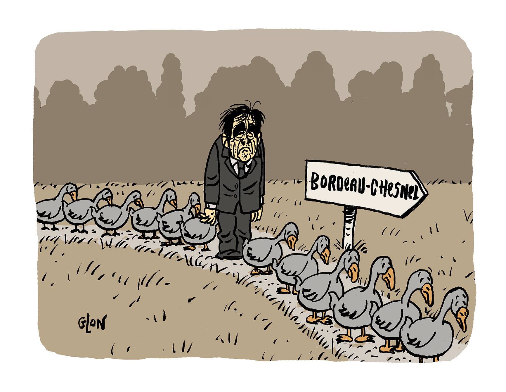 dessin humoristique de François Fillon en route vers l'abattoir à canard