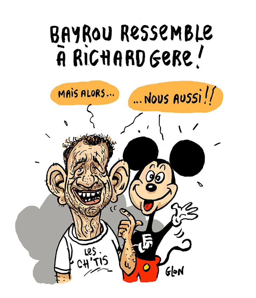 dessin humoristique de Dany Boon et Mickey prétendant comme François Bayrou ressembler à Richard Gere