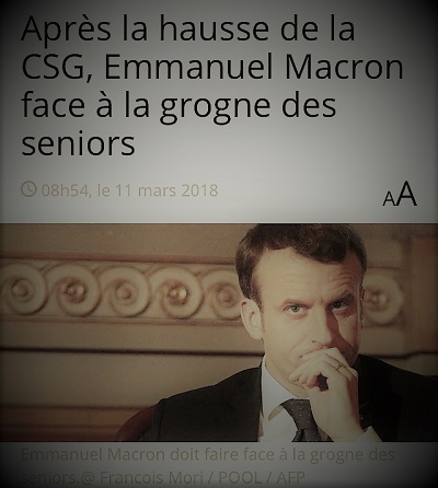 copie d'écran d'actualité parlant du problème d'Emmanuel Macron avec les retraités après la hausse de la CSG