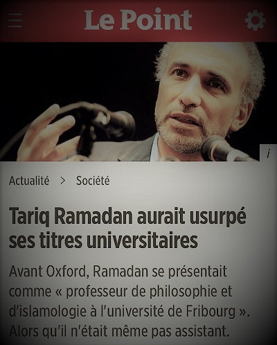 copie d'écran d'actualité parlant de Tariq Ramadan et de l'usurpation de ses titres universitaires