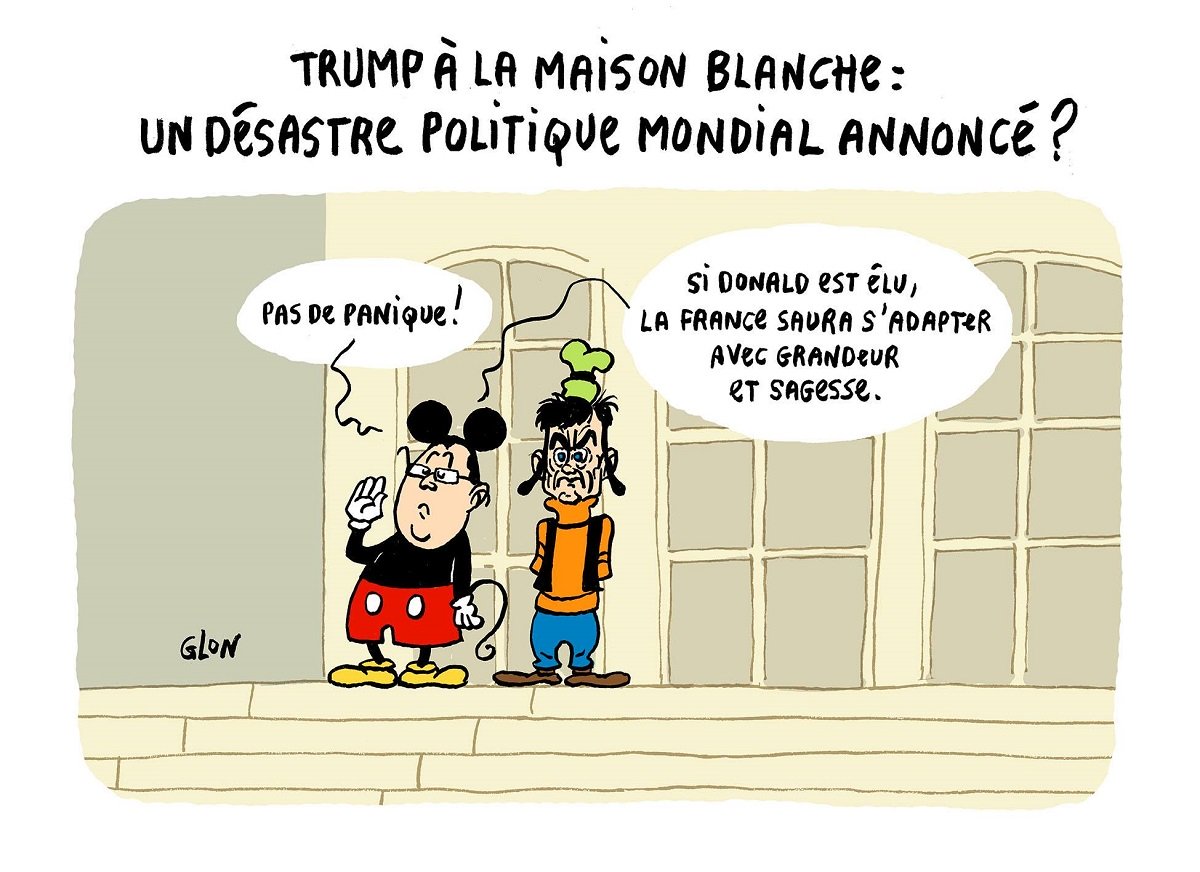 dessin humoristique de François Hollande en Mickey et Manuel Valls en Dingo