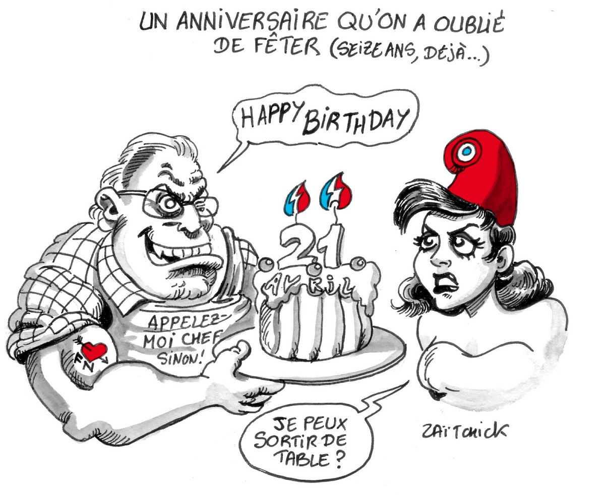 dessin d'actualité humoristique commémorant le seizième anniversaire de la mort de la gauche