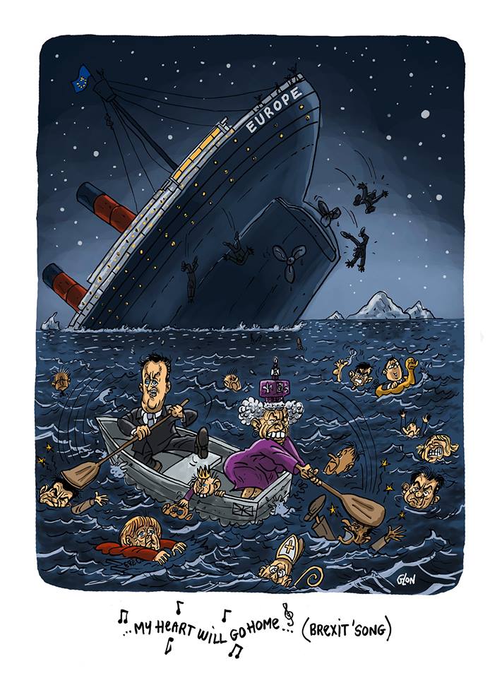 dessin d'actualité montrant le naufrage du Titanic Europe