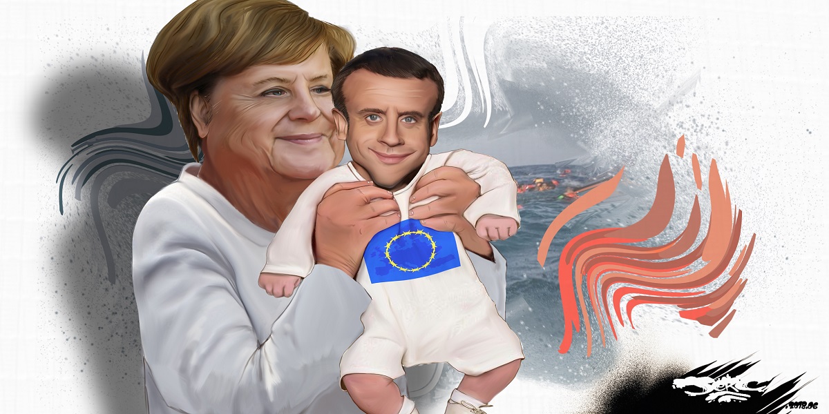 dessin d'actualité sur la politique migratoire d'Emmanuel Macron et Angela Merkel