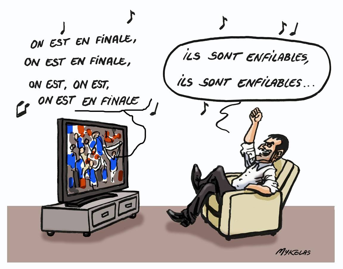 dessin d'actualité sur la qualification de la France en finale de la Coupe du monde
