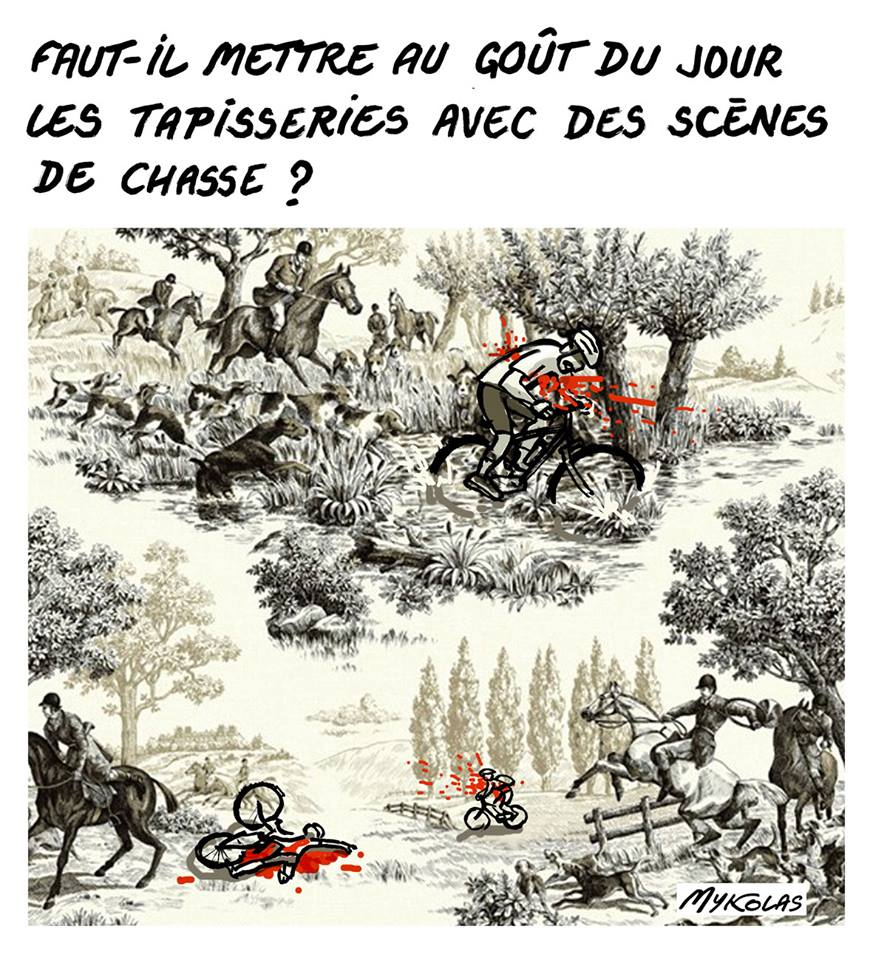 dessin d'actualité humoristique sur le problème du VTT pendant la chasse