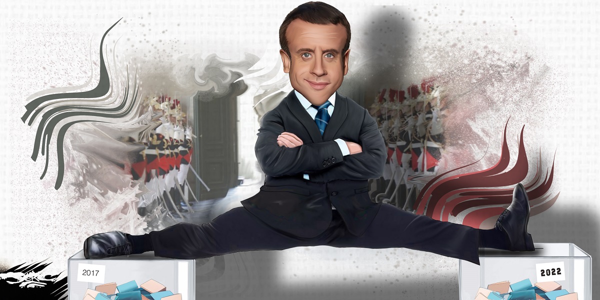 dessin d'actualité humoristique sur la campagne présidentielle permanente du Président Macron