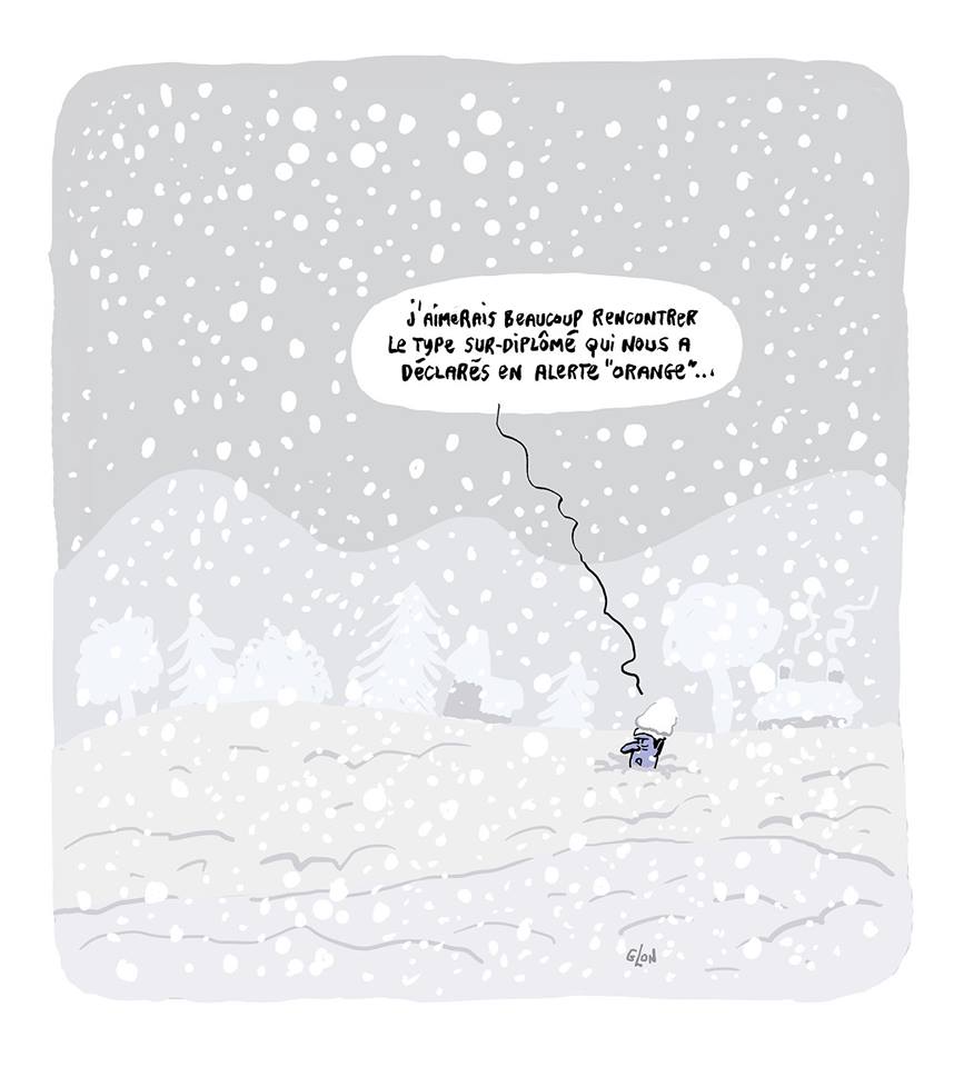 dessin d'actualité humoristique sur les violentes chutes de neige après la mise en alerte orange