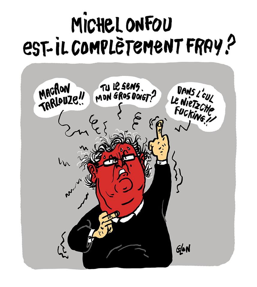 dessin d'actualité humoristique sur la lettre polémique de Michel Onfray à Emmanuel Macron