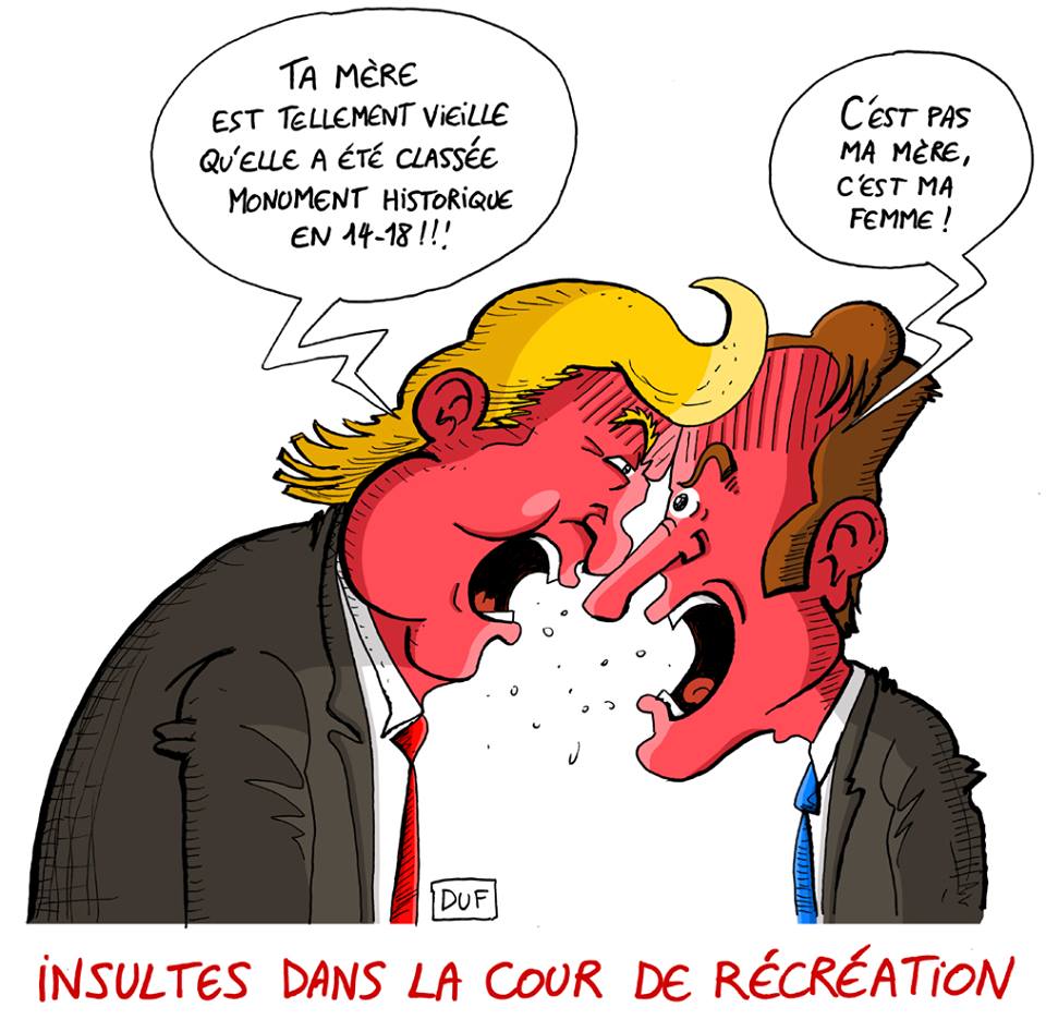 dessin d'actualité humoristique sur les tensions entre Donald Trump et Emmanuel Macron