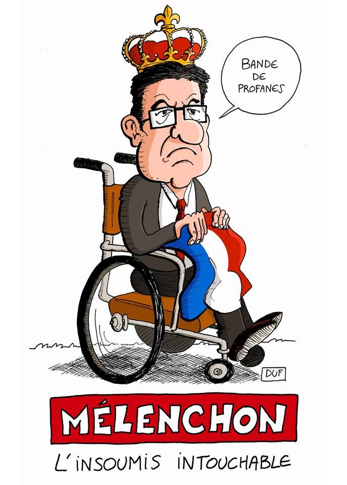 dessin d'actualité humoristique sur la perquisition chez les Insoumis et la réaction de Jean-Luc Mélenchon