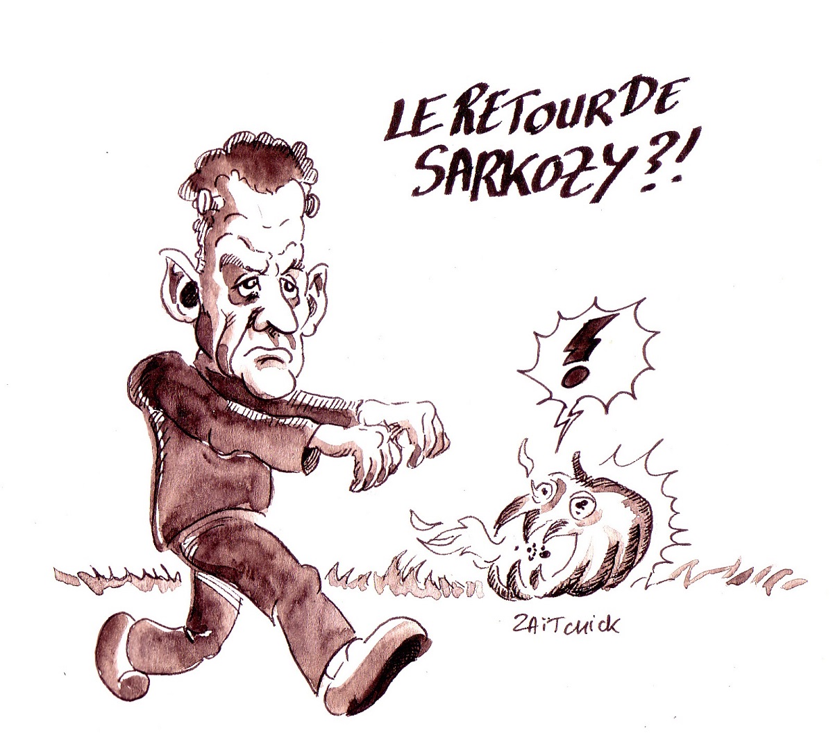 dessin d'actualité humoristique sur le retour politique de Nicolas Sarkozy