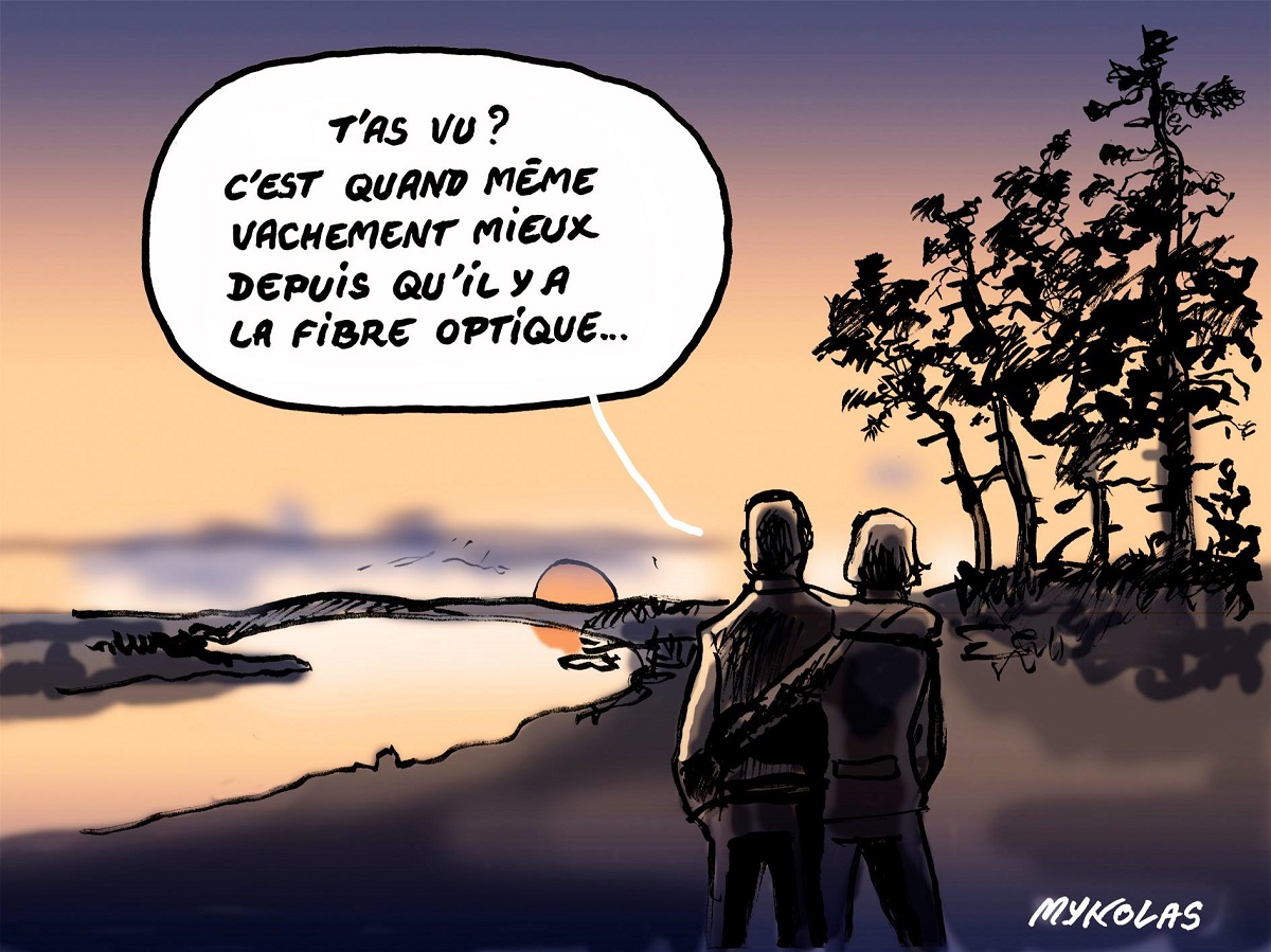 dessin d'actualité humoristique sur l'installation de la fibre optique en Vendée