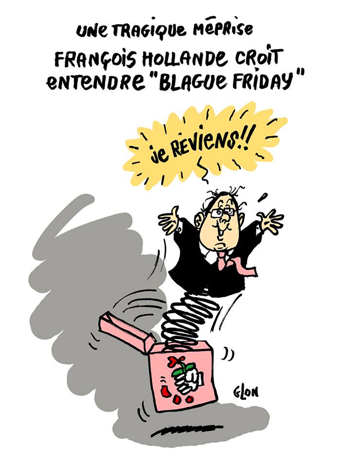 dessin d'actualité sur le Black Friday de François Hollande
