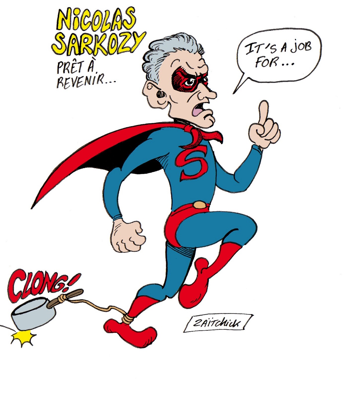 dessin d'actualité humoristique sur le retour en politique de Nicolas Sarkozy
