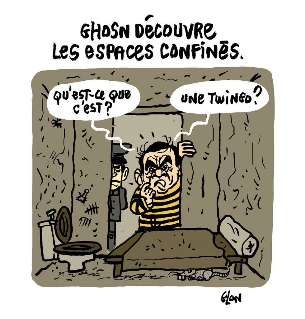 dessin d'actualité humoristique sur l'emprisonnement de Carlos Ghosn