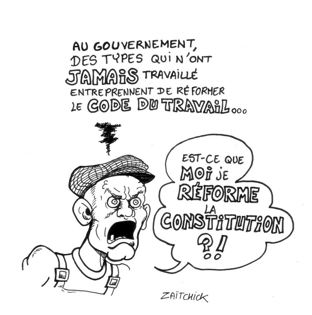 dessin d'actualité humoristique sur la réforme du Code du Travail