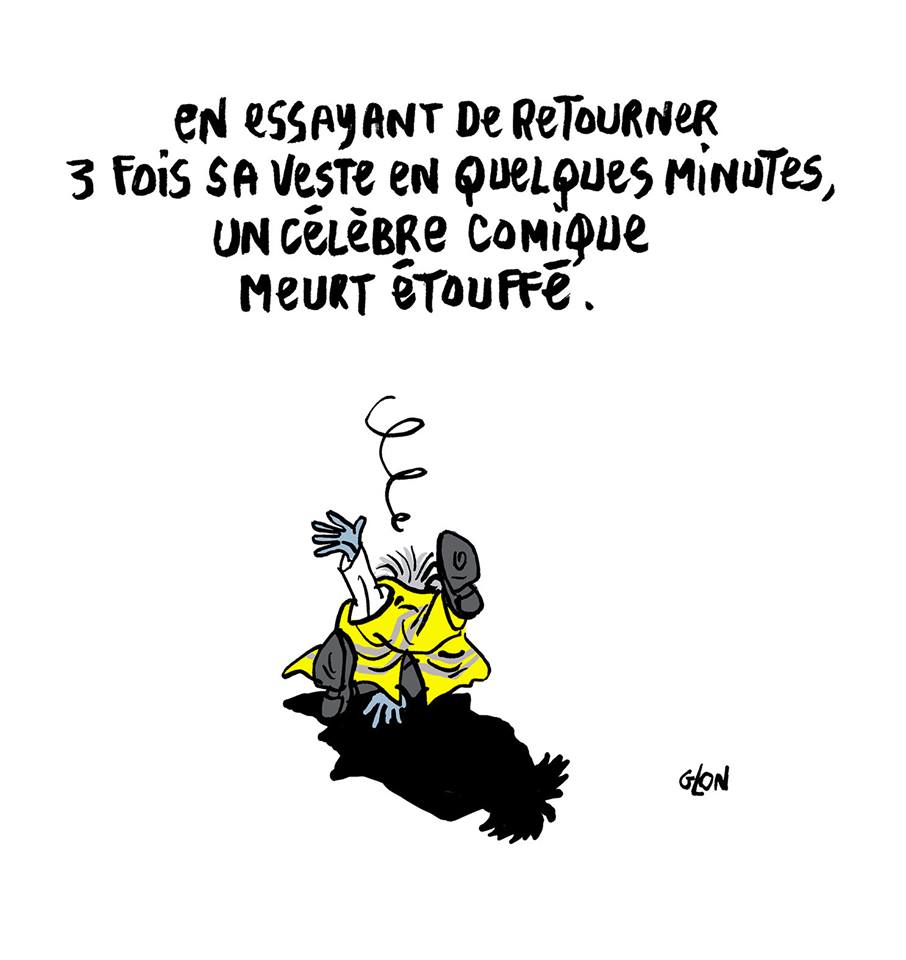 dessin d'actualité humoristique sur Franck Dubosc qui change d'avis sur les gilets jaunes