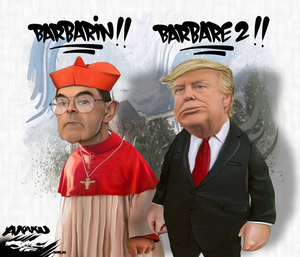 dessin d'actualité humoristique sur Monseigneur Barbarin et Donald Trump