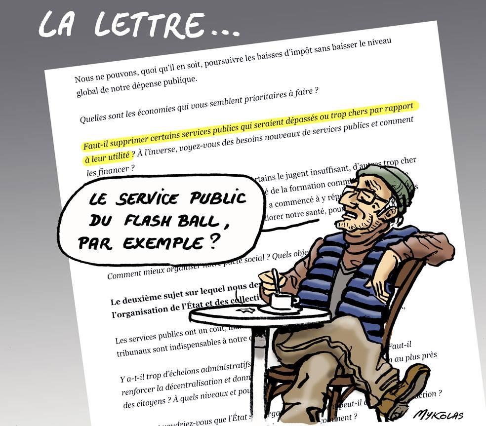 dessin d'actualité humoristique sur la lettre aux français d'Emmanuel Macron