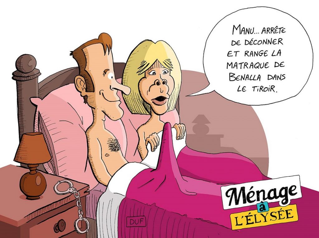 dessin d'actualité humoristique sur le couple présidentiel et les gens qui déconnent