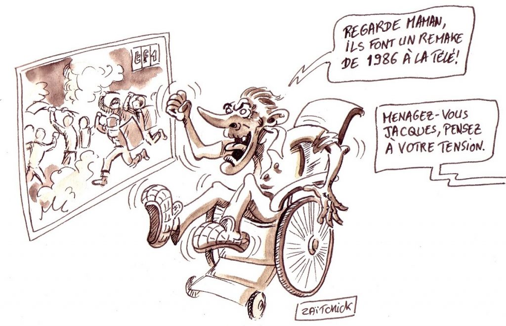 dessin d'actualité humoristique sur Jacques Chirac face au mouvement des gilets jaunes