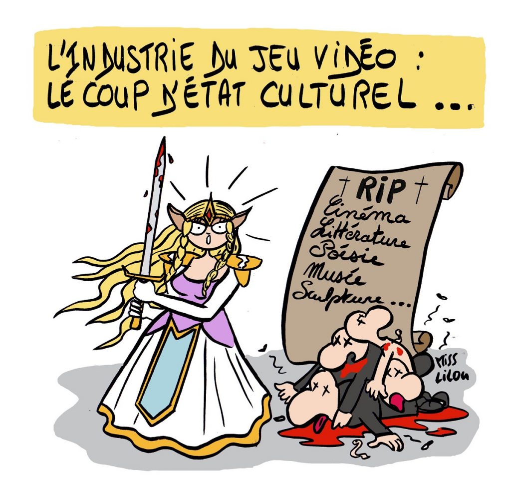 dessin d'actualité humoristique sur l'industrie du jeu vidéo et son impact sur la culture